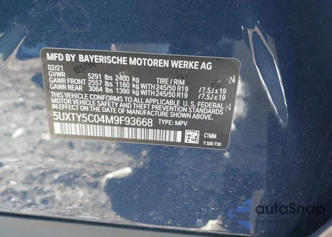 2021 BMW X3 xDrive30I из США, поврежденный, VIN 5UXTY5C04M9F93668